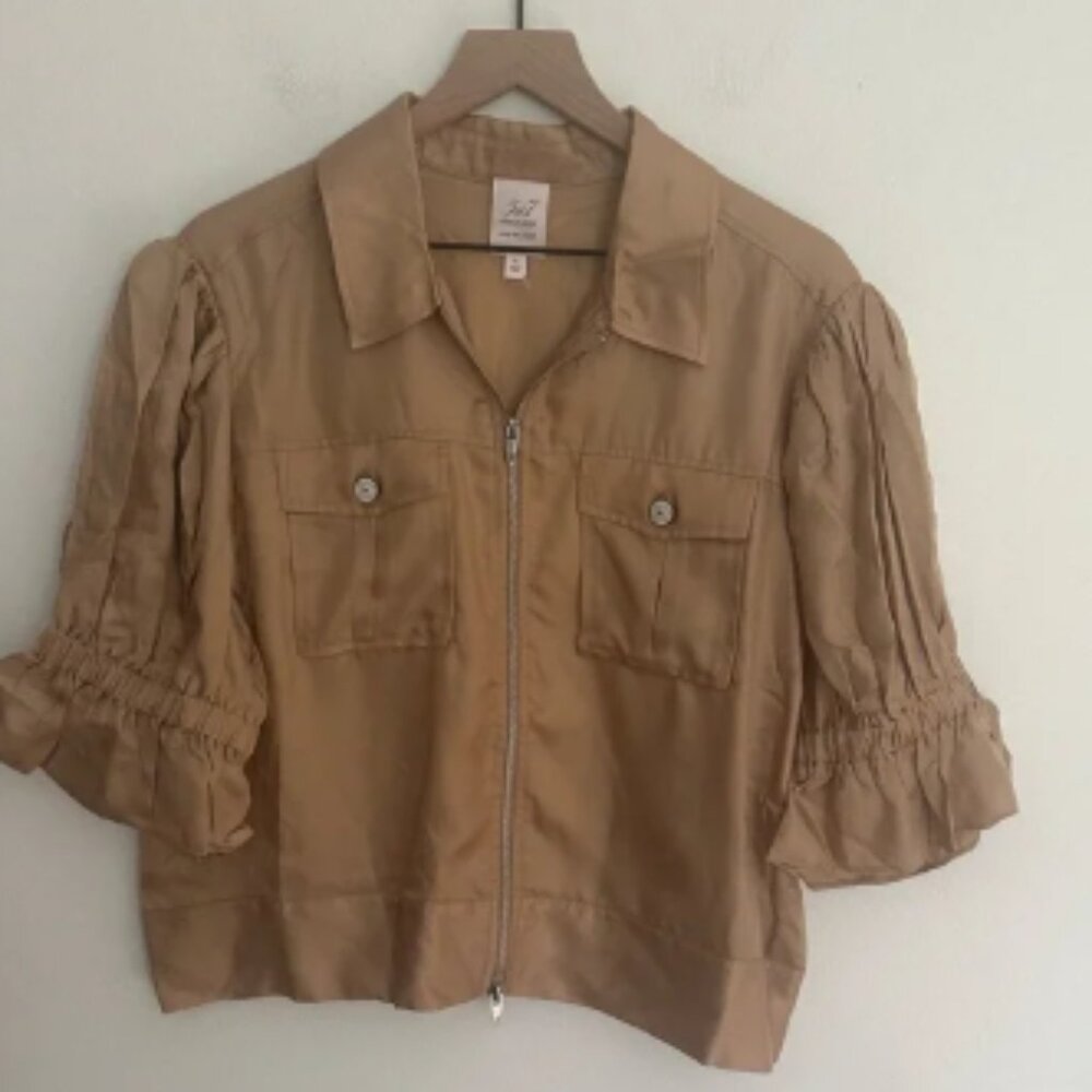 Cinq à Sept Holly Puff-Sleeve Utility Jacket Chic Khaki Tan Women’s XL NWOT $395